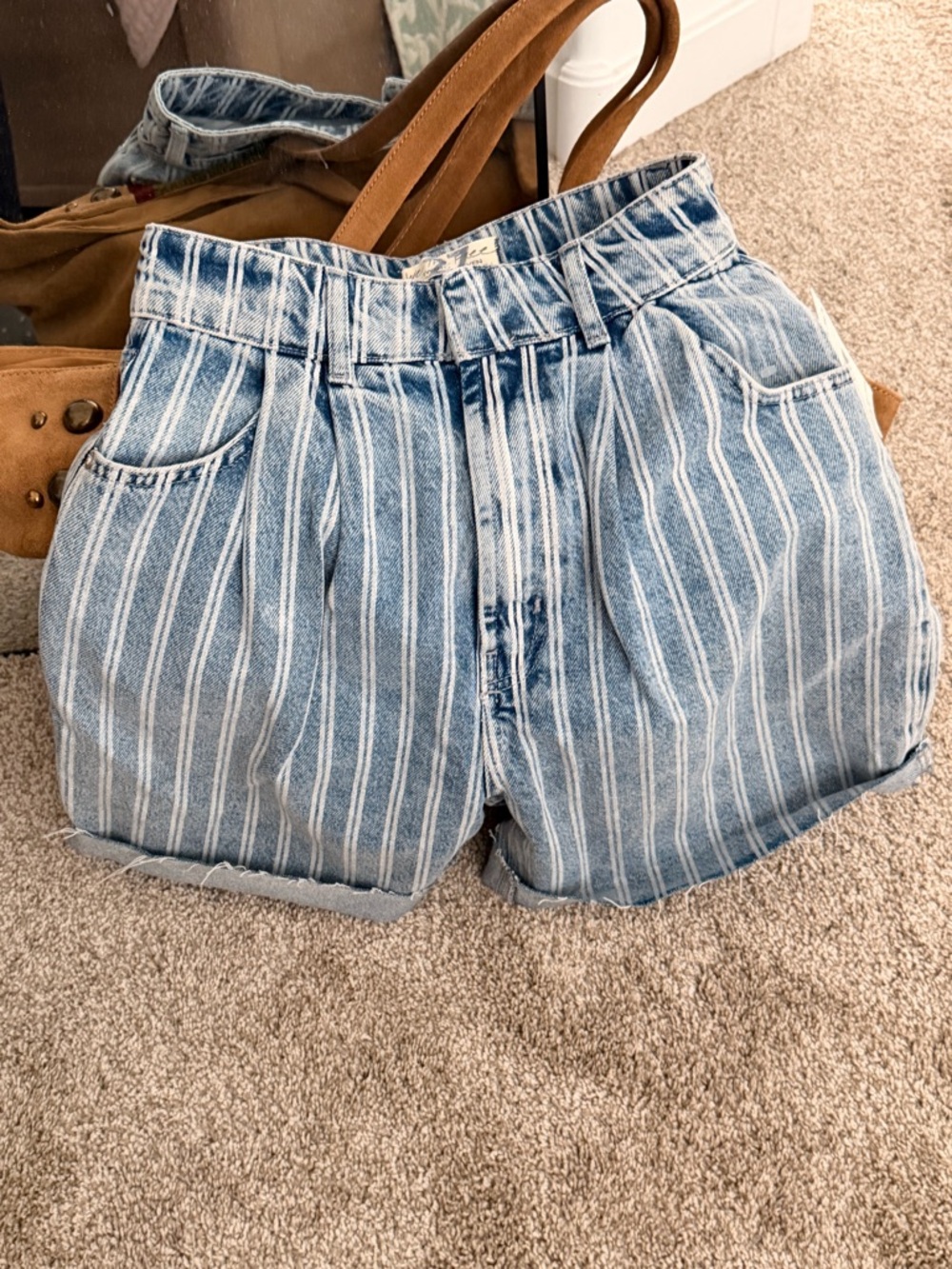 Free People Blue and White Striped Denim Shorts - Picture 5 of 5